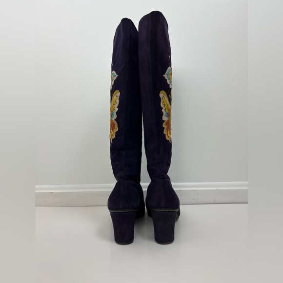 JERRY EDOUARD Vintage Purple Suede Butterfly Embroidered Zip GoGo Boots Sz 5.5 - Picture 4 of 16
